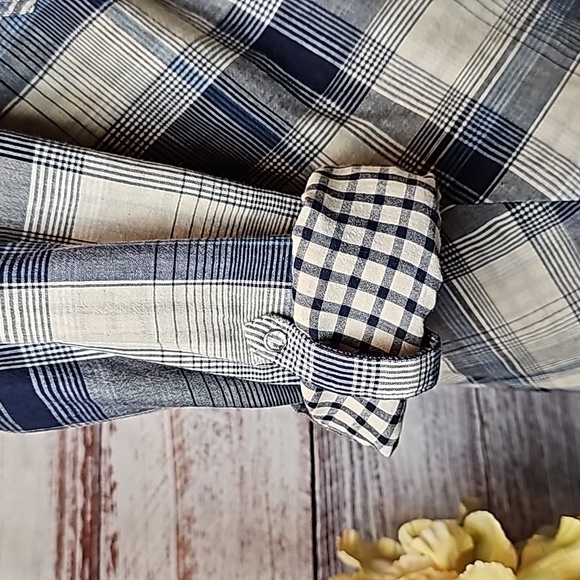 NEW STYLE & CO BLUE PLAID LONG ROLL TAB SLEEVE BUTTON-UP SHIRT - Picture 13 of 16